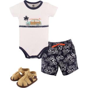 imageHudson Baby Unisex Baby Cotton Bodysuit Shorts and Shoe SetSurf Car