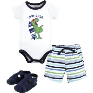 imageHudson Baby Unisex Baby Cotton Bodysuit Shorts and Shoe SetSurf Dude