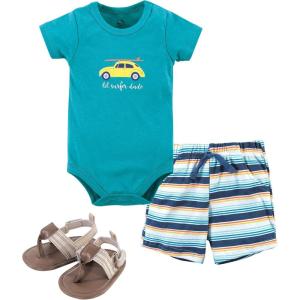 imageHudson Baby Unisex Baby Cotton Bodysuit Shorts and Shoe SetSurfer Dude