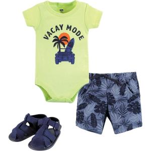imageHudson Baby Unisex Baby Cotton Bodysuit Shorts and Shoe SetVacay Mode