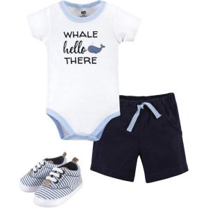 imageHudson Baby Unisex Baby Cotton Bodysuit Shorts and Shoe SetWhale Hello