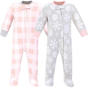 imageHudson Baby Unisex Baby Fleece Sleep and PlayGray Pink Snowflake