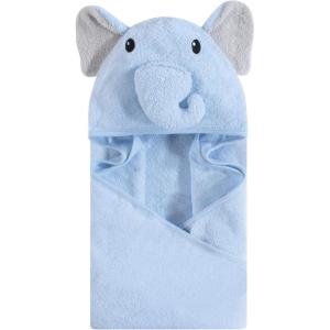 imageHudson Baby Unisex Baby Cotton Animal Face Hooded Towel Chic Bunny One SizeLight Blue Elephant