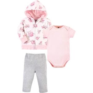imageHudson Baby Unisex Baby Cotton Hoodie Bodysuit or Tee Top and Pant SetPink Floral Baby