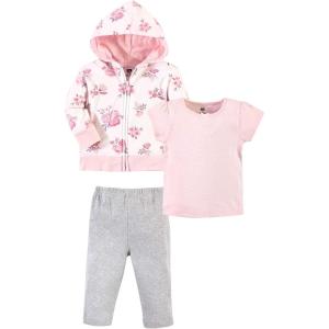 imageHudson Baby Unisex Baby Cotton Hoodie Bodysuit or Tee Top and Pant SetPink Floral Toddler
