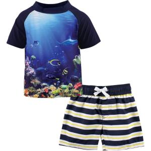 imageHudson Baby Unisex Baby Swim Rashguard SetBoy Coral Reef