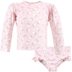 imageHudson Baby Unisex Baby Swim Rashguard SetDainty Flower Pink