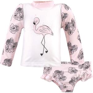 imageHudson Baby Unisex Baby Swim Rashguard SetFloral Flamingo