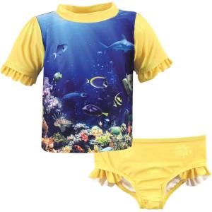 imageHudson Baby Unisex Baby Swim Rashguard SetGirl Coral Reef