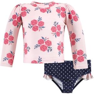 imageHudson Baby Unisex Baby Swim Rashguard SetPink Navy Roses