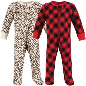 imageHudson Baby Unisex Baby Thermal Zipper Sleep and Play 2pkBuffalo Plaid Leopard
