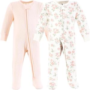 imageHudson Baby Unisex Baby Thermal Zipper Sleep and Play 2pkSoft Pink Sage Rose