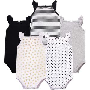 imageHudson Baby Unisex Baby Cotton Sleeveless BodysuitsBasic Black Gold