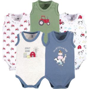 imageHudson Baby Unisex Baby Cotton Sleeveless BodysuitsBoy Farm Animals