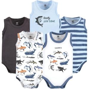imageHudson Baby Unisex Baby Cotton Sleeveless BodysuitsBoy Shark Types