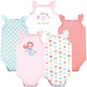 imageHudson Baby Unisex Baby Cotton Sleeveless BodysuitsCoral Mint Mermaid