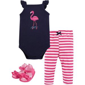 imageHudson Baby Baby Cotton Bodysuit Pant and Shoe SetBright Flamingo