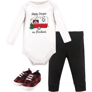imageHudson Baby Baby Cotton Bodysuit Pant and Shoe SetChristmas Camper
