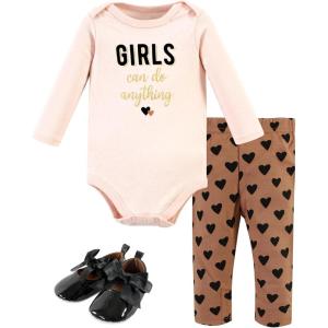 imageHudson Baby Baby Cotton Bodysuit Pant and Shoe SetCinnamon Hearts Long Sleeve