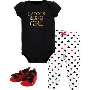 imageHudson Baby Baby Cotton Bodysuit Pant and Shoe SetGirl Daddy Red Black
