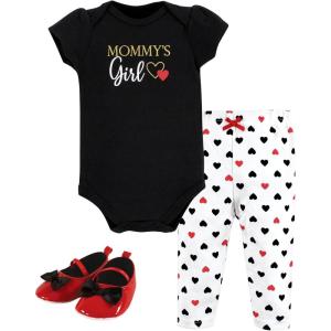 imageHudson Baby Baby Cotton Bodysuit Pant and Shoe SetGirl Mommy Red Black
