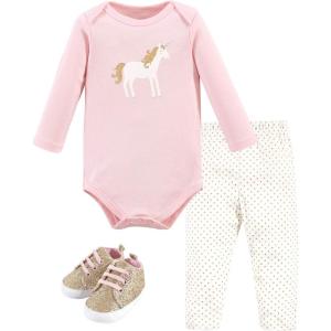 imageHudson Baby Baby Cotton Bodysuit Pant and Shoe SetGold Unicorn