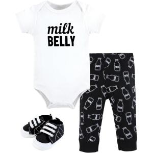 imageHudson Baby Baby Cotton Bodysuit Pant and Shoe SetModern Milk Belly