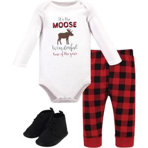 imageHudson Baby Baby Cotton Bodysuit Pant and Shoe SetMoose Wonderful Time