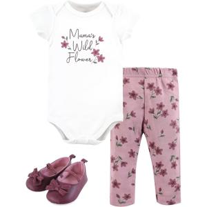 imageHudson Baby Baby Cotton Bodysuit Pant and Shoe SetPlum Wildflower