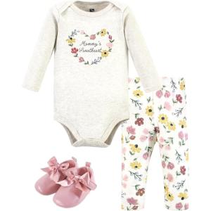 imageHudson Baby Baby Cotton Bodysuit Pant and Shoe SetSoft Painted Floral