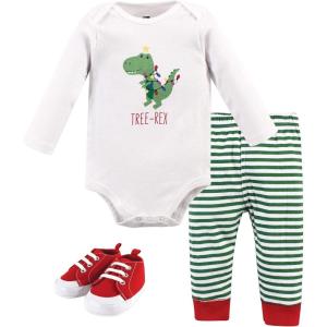 imageHudson Baby Baby Cotton Bodysuit Pant and Shoe SetTree Rex