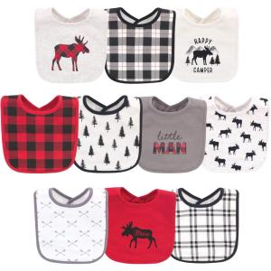 imageHudson Baby Unisex BabyCotton BibsBuffalo Plaid Moose