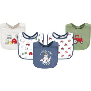 imageHudson Baby Unisex BabyCotton BibsGreen Farm Animals