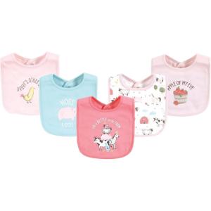 imageHudson Baby Unisex BabyCotton BibsPink Farm Animals