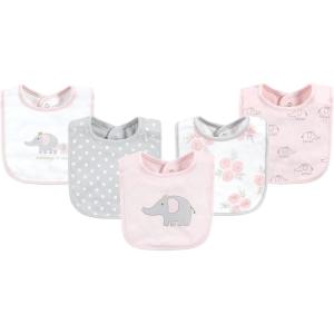 imageHudson Baby Unisex BabyCotton BibsPink Gray Elephant