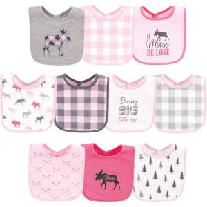 imageHudson Baby Unisex BabyCotton BibsPink Plaid Moose