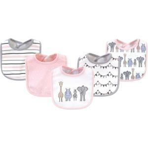 imageHudson Baby Unisex BabyCotton BibsPink Safari