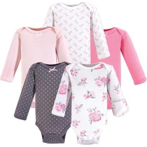 imageHudson Baby babygirls Cotton Preemie BodysuitsBasic Pink Floral Longsleeve