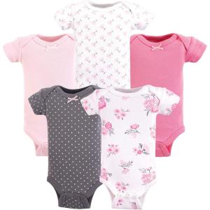 imageHudson Baby babygirls Cotton Preemie BodysuitsBasic Pink Floral Shortsleeve