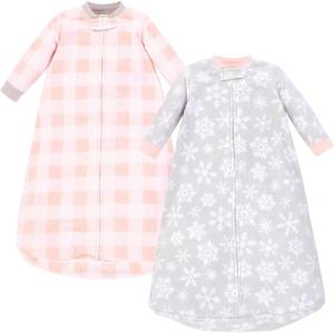 imageHudson Baby Unisex Baby LongSleeve Fleece Sleeping BagGray Pink Snowflake 2pack