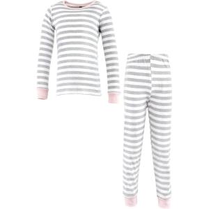 imageHudson Baby Baby Girls Cotton Pajama SetGray Stripe Pink