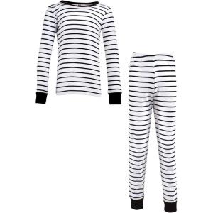 imageHudson Baby Baby Girls Cotton Pajama SetWhite Black Stripe