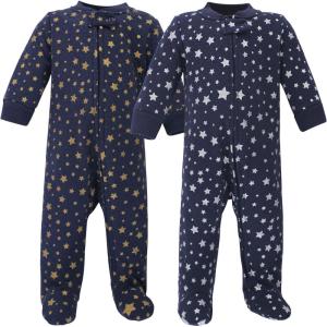 imageHudson Baby Baby Girls Premium Quilted Zipper Sleep and PlayMetallic Stars
