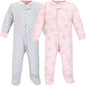 imageHudson Baby Baby Girls Premium Quilted Zipper Sleep and PlayPink Gray Elephant