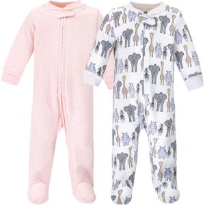 imageHudson Baby Baby Girls Premium Quilted Zipper Sleep and PlayPink Safari
