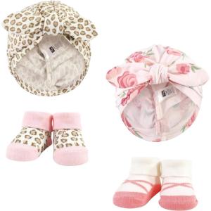 imageHudson Baby Baby Girls Turban and Socks SetBlush Rose Leopard