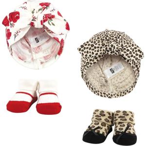 imageHudson Baby Baby Girls Turban and Socks SetRed Rose Leopard