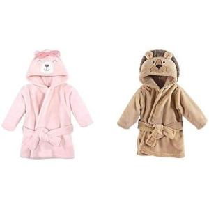 imageHudson Baby Girl Plush Animal Face Bathrobe 2Pack Blue Whimsical Unicorn MermaidBear Lion