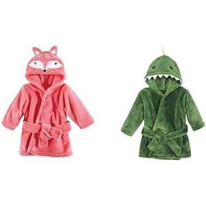 imageHudson Baby Girl Plush Animal Face Bathrobe 2Pack Blue Whimsical Unicorn MermaidBoho Fox Dinosaur