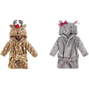 imageHudson Baby Girl Plush Animal Face Bathrobe 2Pack Blue Whimsical Unicorn MermaidReindeer Gray Rose Elephant